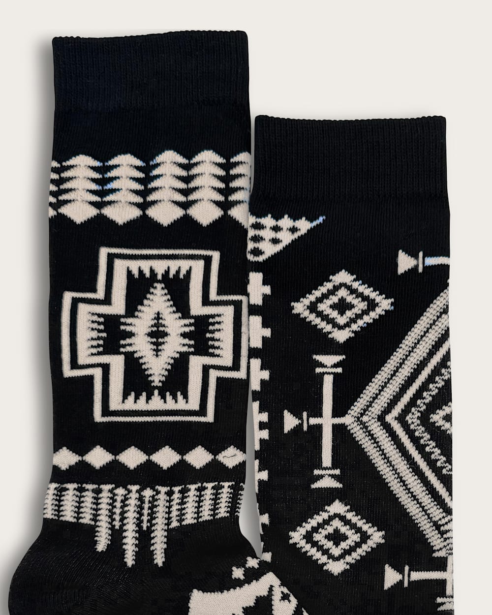 ALTERNATE VIEW OF TRIO PATTERN CREW SOCKS IN BLACK/WHITE image number 2