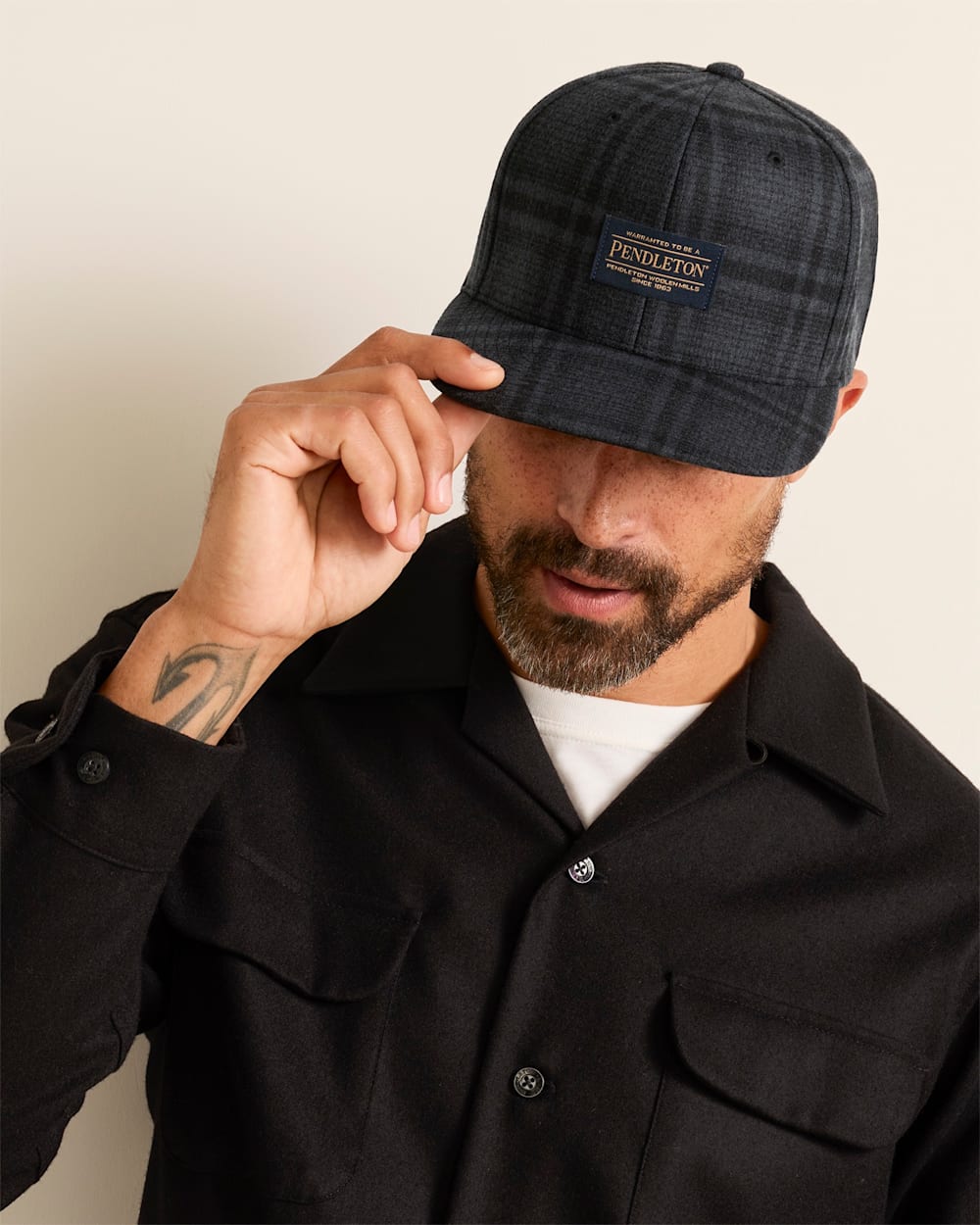 ALTERNATE VIEW OF BOBBY RUIZ X PENDLETON PLAID FLAT BRIM HAT IN BLACK SHADOW PLAID image number 3