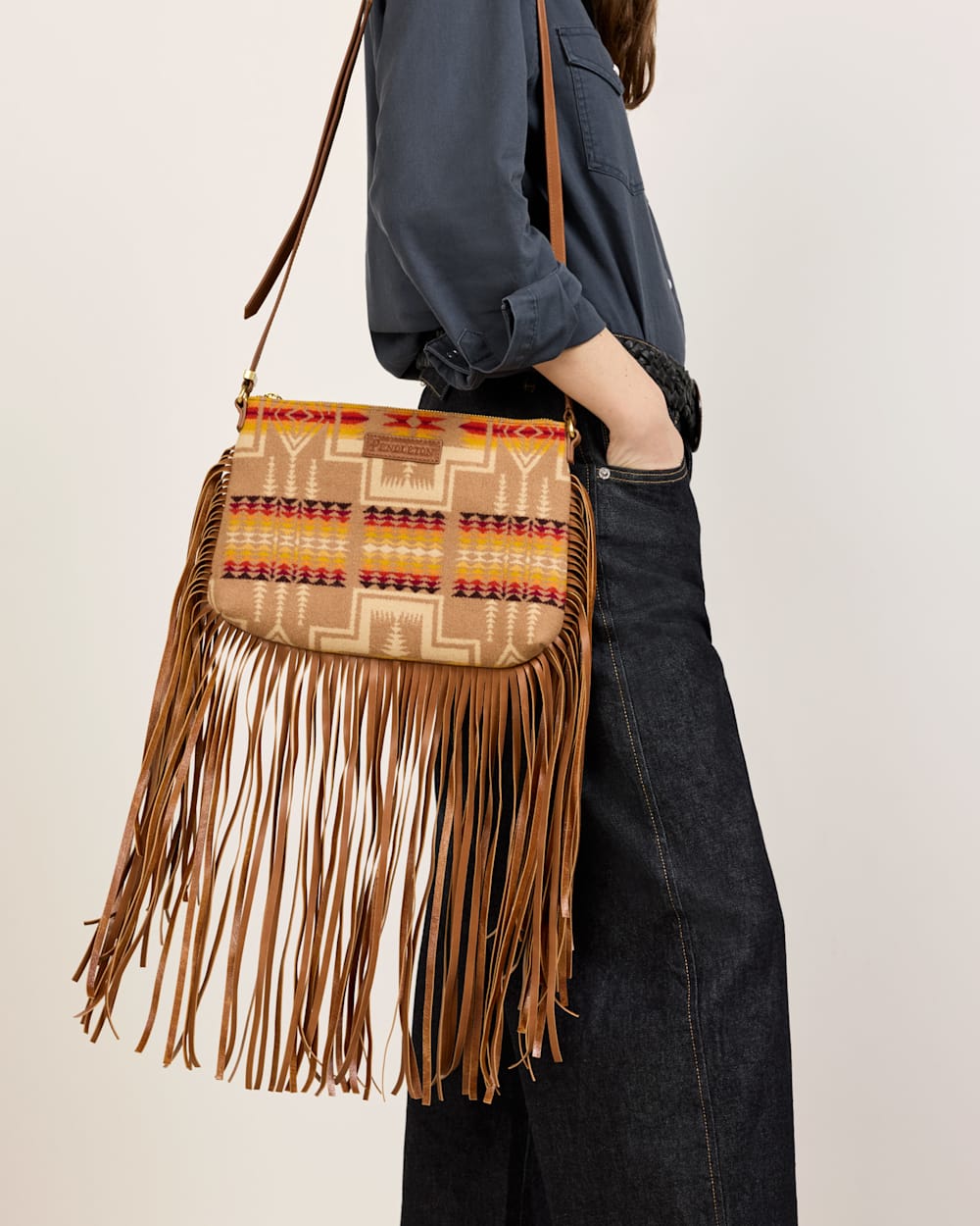 LOOK WEST FRINGED CROSSBODY IN TAN HARDING image number 1