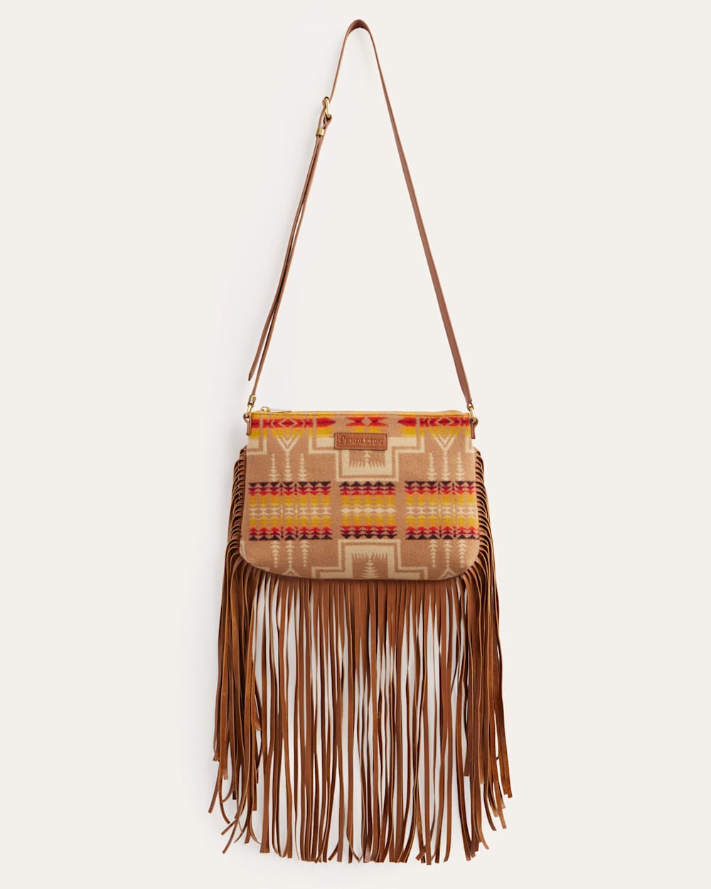 ALTERNATE VIEW OF LOOK WEST FRINGED CROSSBODY IN TAN HARDING image number 2