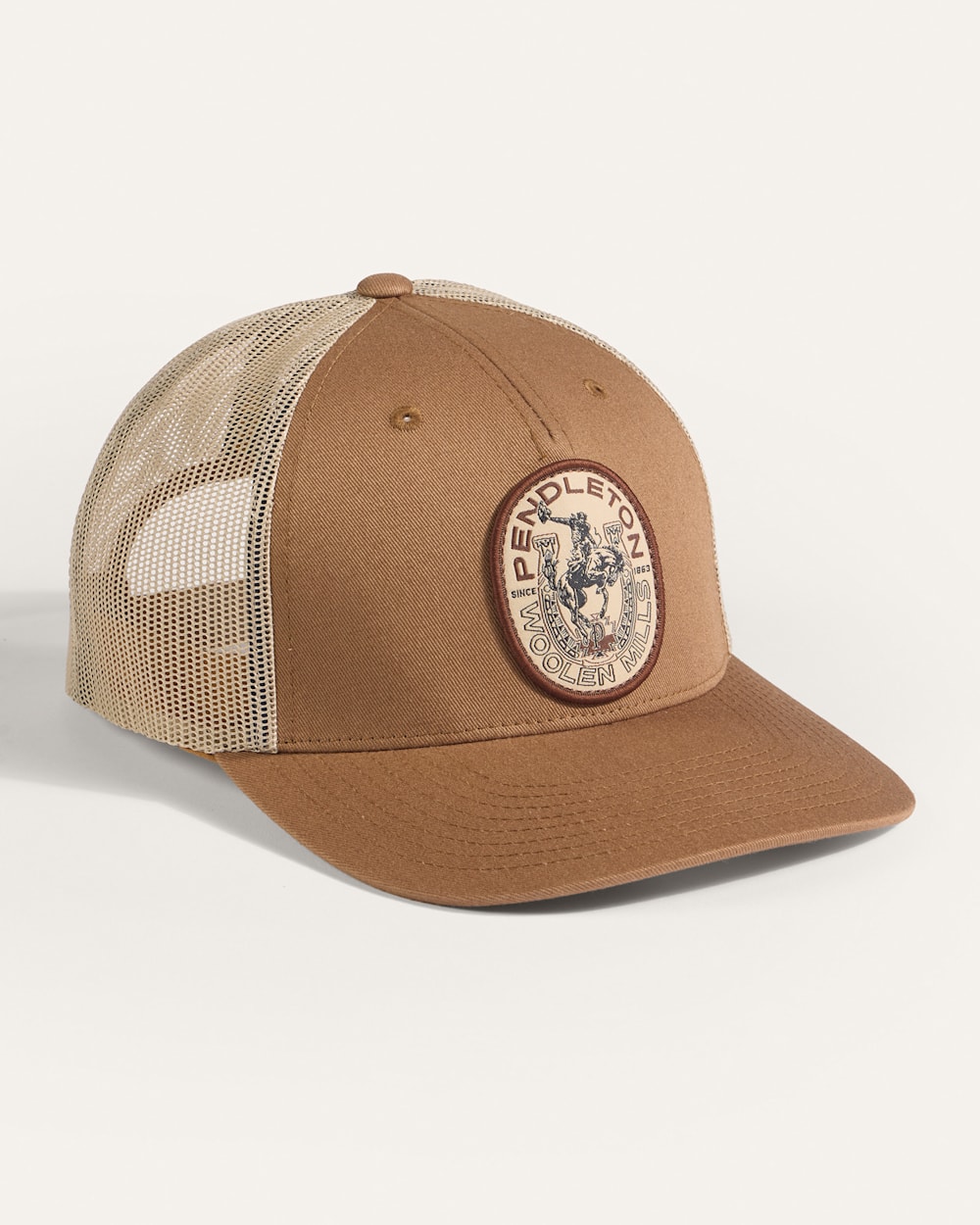 WESTERN LOGO FIVE PANEL TRUCKER HAT IN TAN image number 1