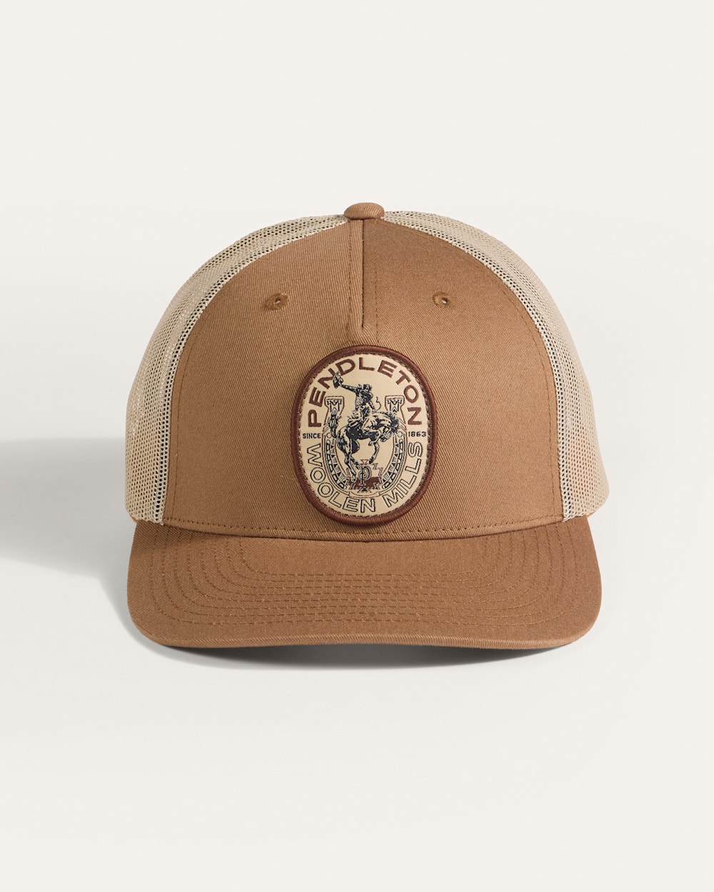 ALTERNATE VIEW OF WESTERN LOGO FIVE PANEL TRUCKER HAT IN TAN image number 3
