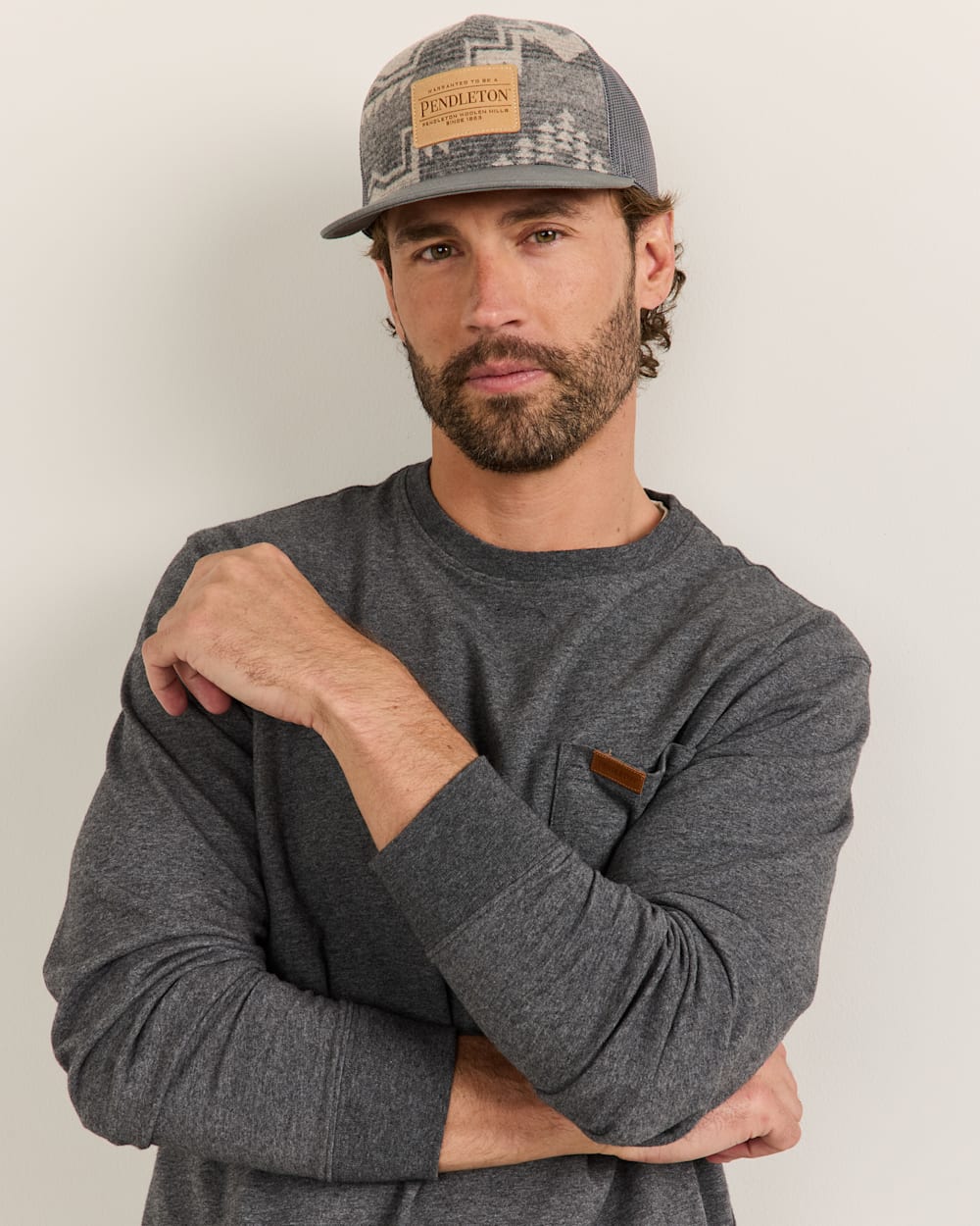 ALTERNATE VIEW OF HARDING WOOL SIX PANEL TRUCKER HAT IN GREY MULTI image number 4
