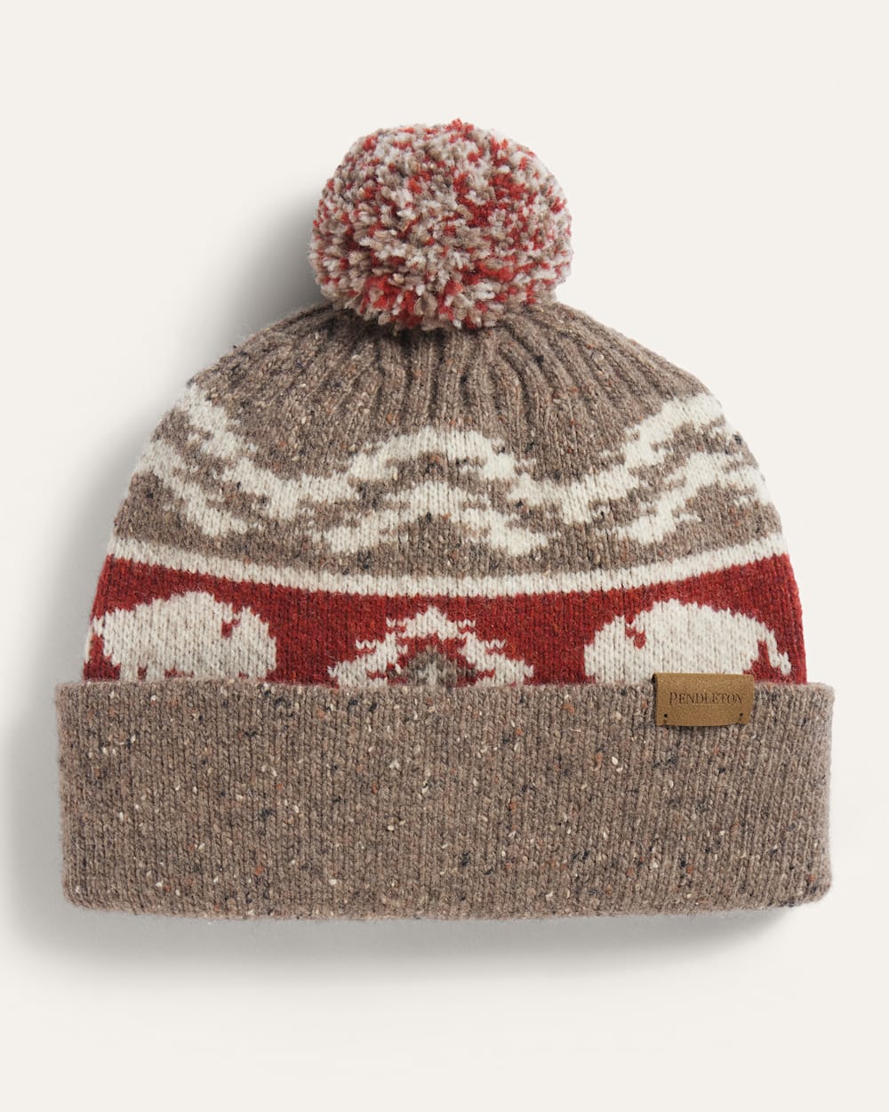BISON LAMBSWOOL POM BEANIE IN BROWN image number 1