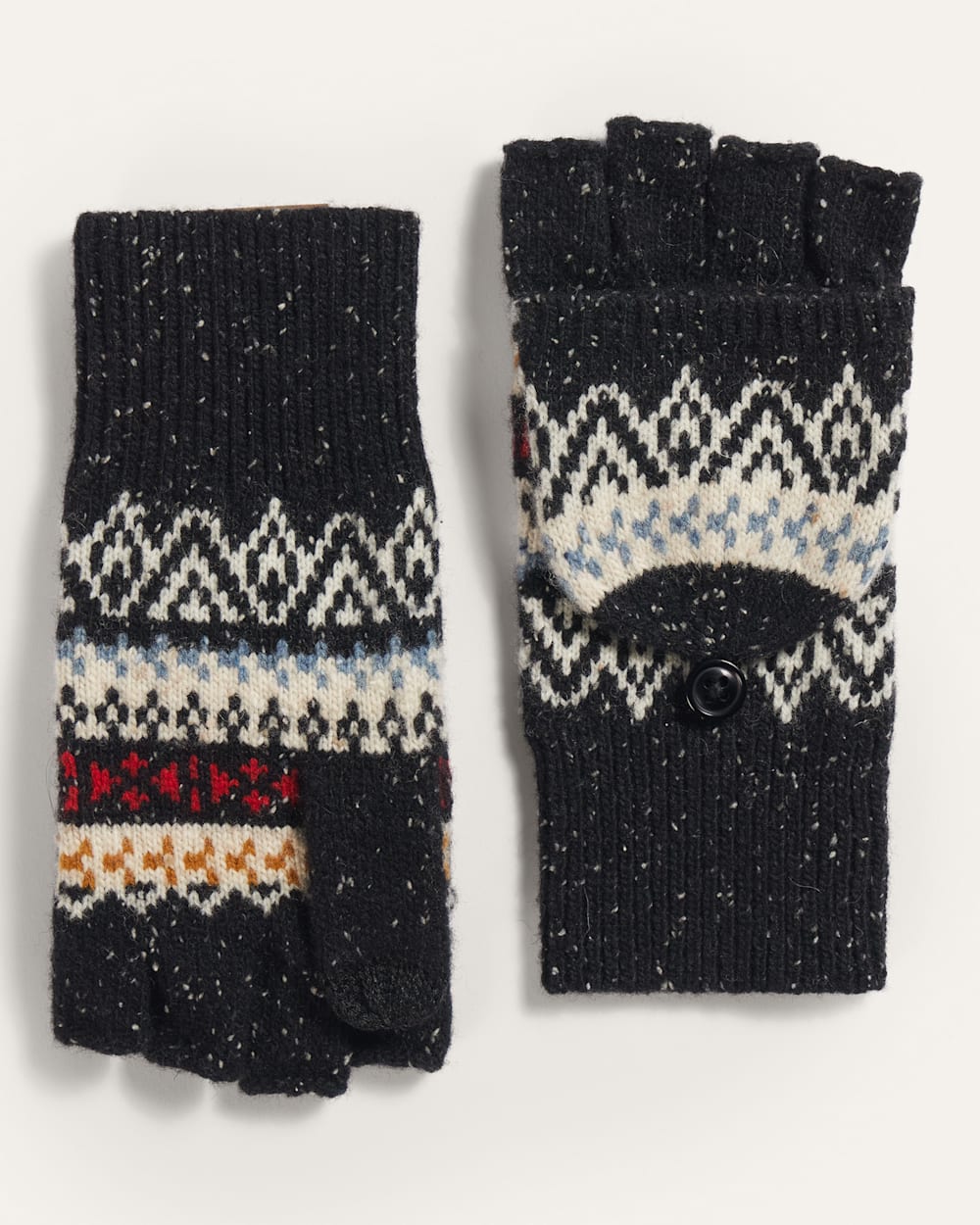 ALTERNATE VIEW OF FAIRISLE LAMBSWOOL CONVERTIBLE MITTENS IN BLACK image number 2