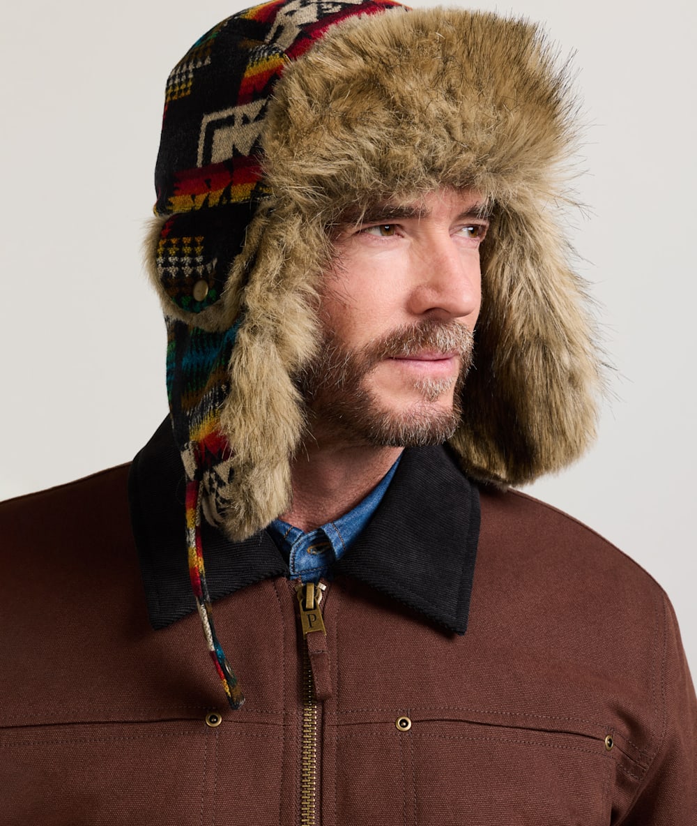 WOOL TRAPPER HAT IN BLACK CHIEF JOSEPH image number 1
