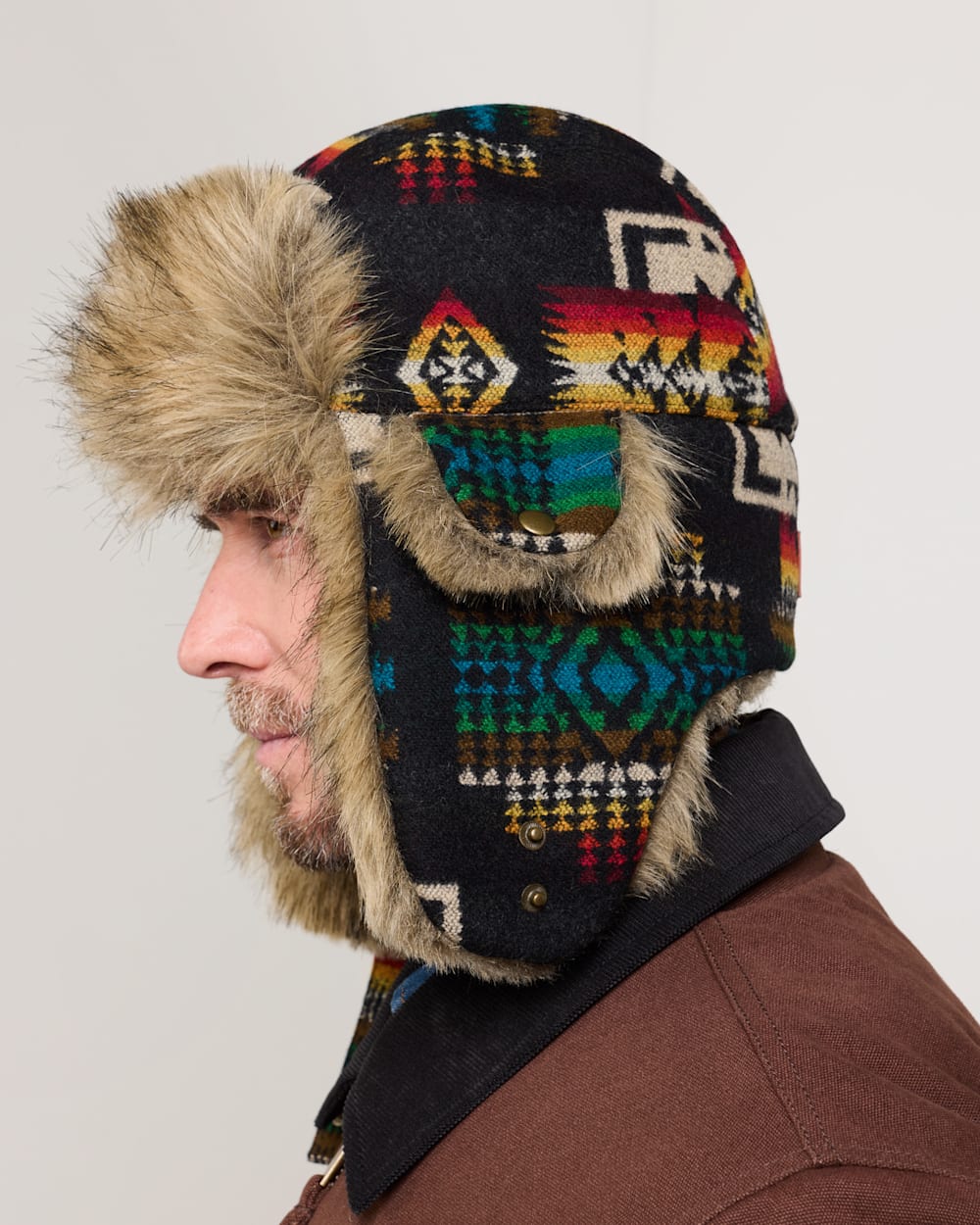ALTERNATE VIEW OF WOOL TRAPPER HAT IN BLACK CHIEF JOSEPH image number 2