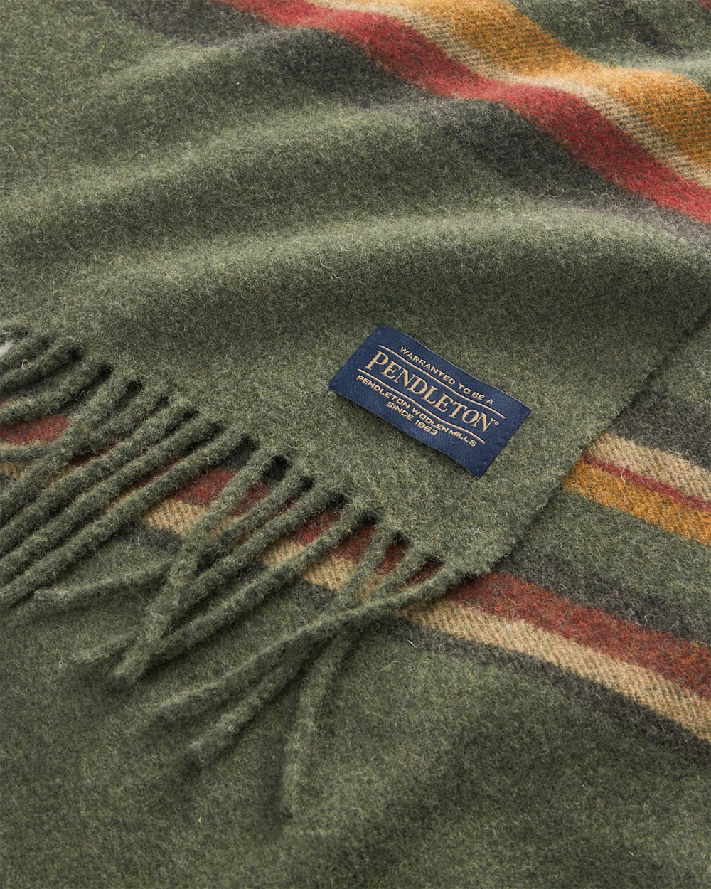 ALTERNATE VIEW OF YAKIMA STRIPE WHISPERWOOL MUFFLER IN GREEN HEATHER image number 2