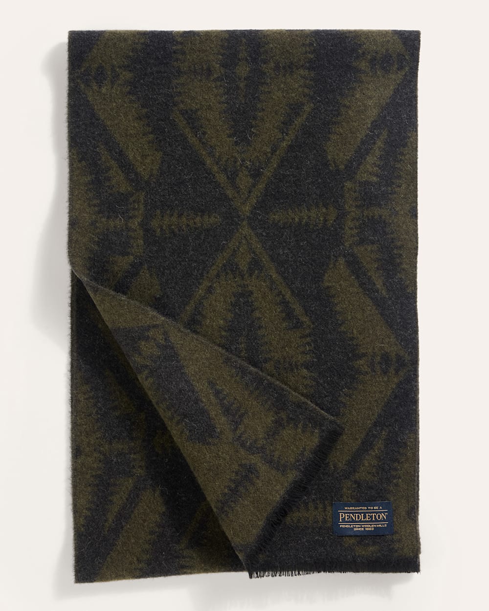 ALTERNATE VIEW OF MIRROR LAKE WOOL SCARF IN OLIVE image number 3