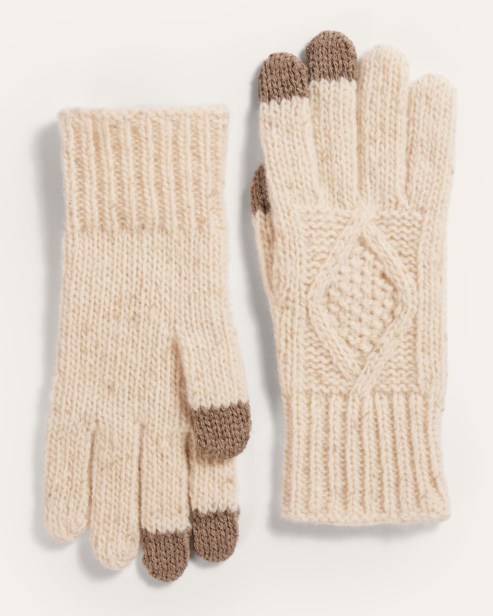 ALTERNATE VIEW OF CABLE KNIT TEXTING GLOVES IN IVORY DONEGAL image number 2