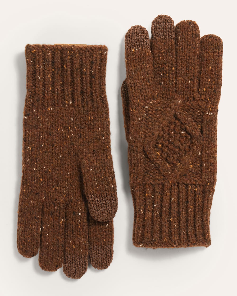 ALTERNATE VIEW OF CABLE KNIT TEXTING GLOVES IN WALNUT DONEGAL image number 2