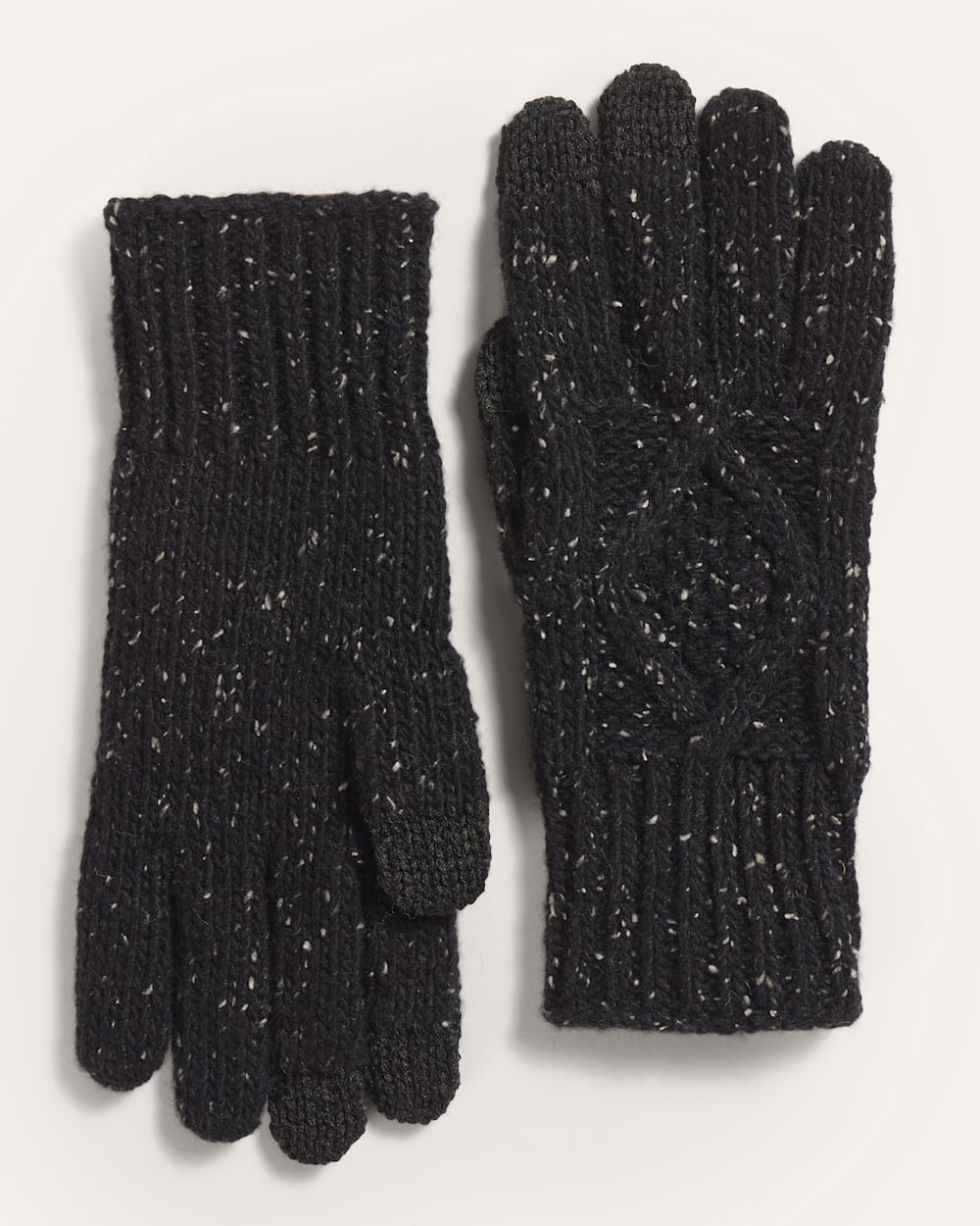 ALTERNATE VIEW OF CABLE KNIT TEXTING GLOVES IN BLACK DONEGAL image number 2
