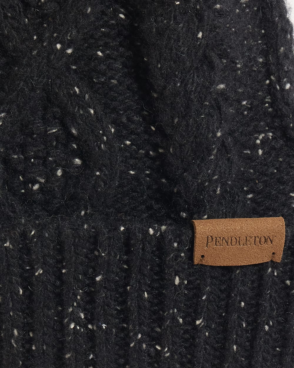 ALTERNATE VIEW OF CABLE KNIT POM BEANIE IN BLACK DONEGAL image number 2