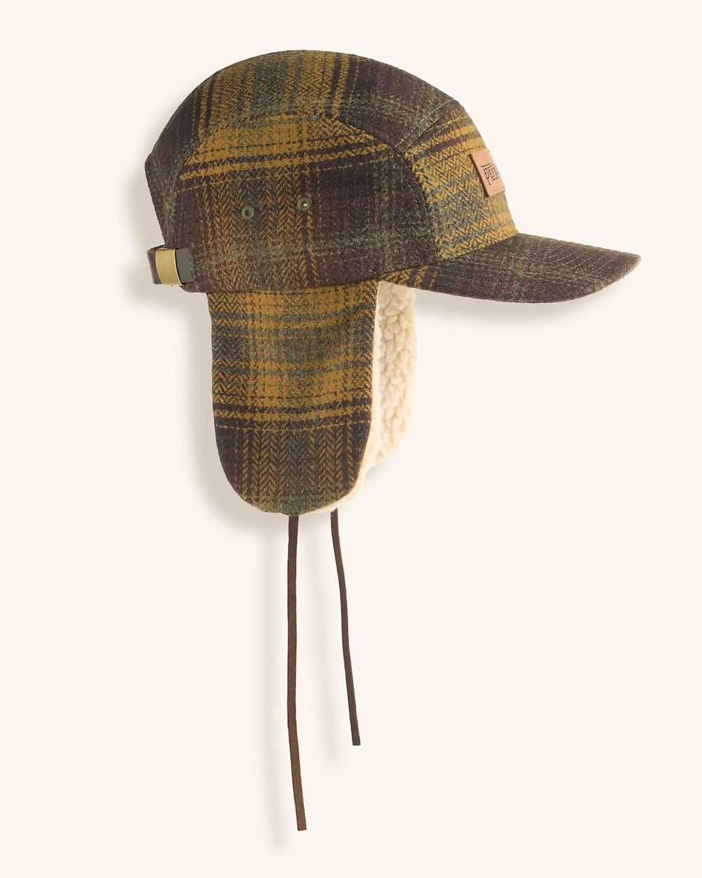 ALTERNATE VIEW OF HERRINGBONE PLAID TIMBERLINE HAT IN GREEN MIX/BROWN image number 2