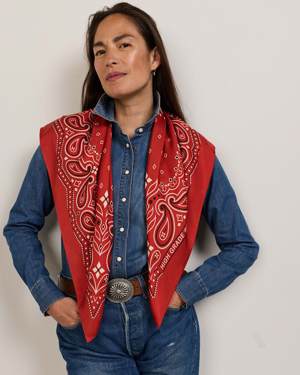 ALTERNATE VIEW OF RODEO SPIRIT SILK SCARF IN RED image number 4