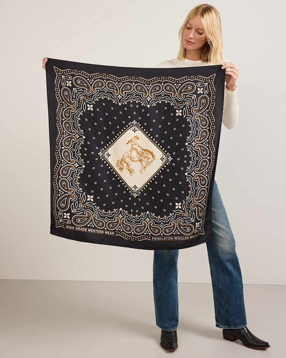 ALTERNATE VIEW OF RODEO SPIRIT SILK SCARF IN BLACK image number 4