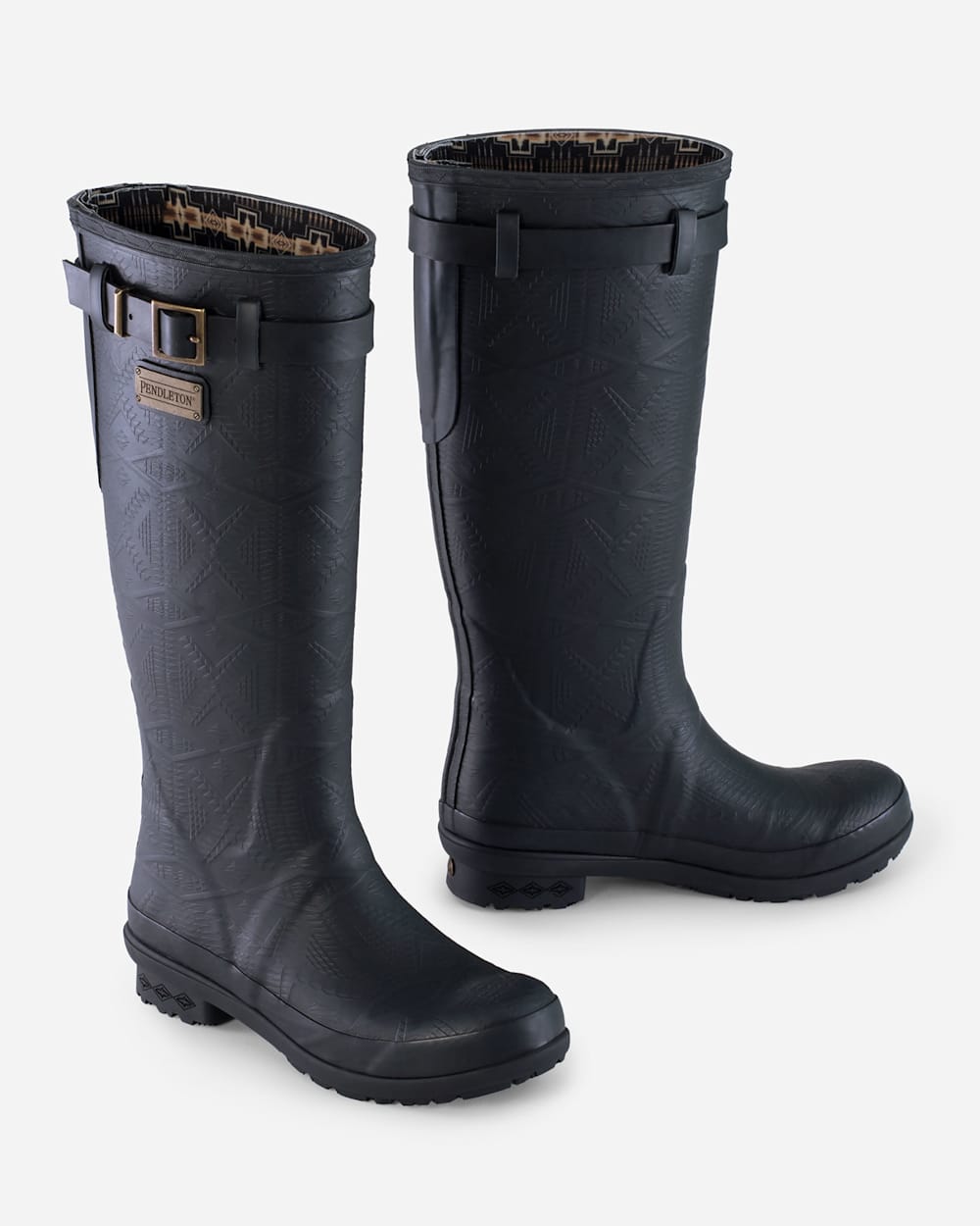 ALTERNATE VIEW OF HERITAGE EMBOSSED TALL RAIN BOOTS IN BLACK image number 2