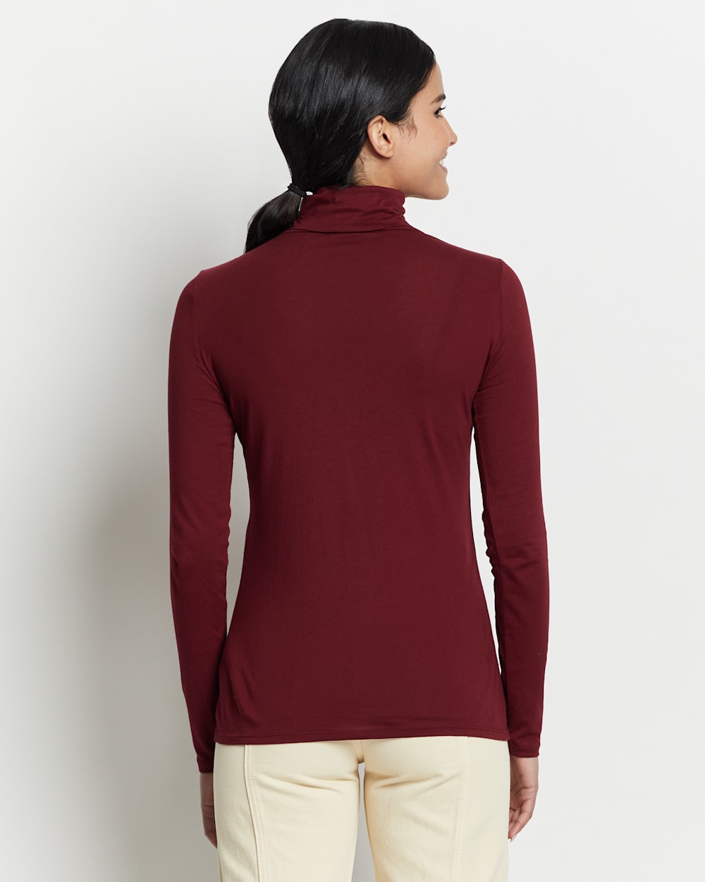 ALTERNATE VIEW OF LONG-SLEEVE TURTLENECK JERSEY TEE IN CABERNET image number 3