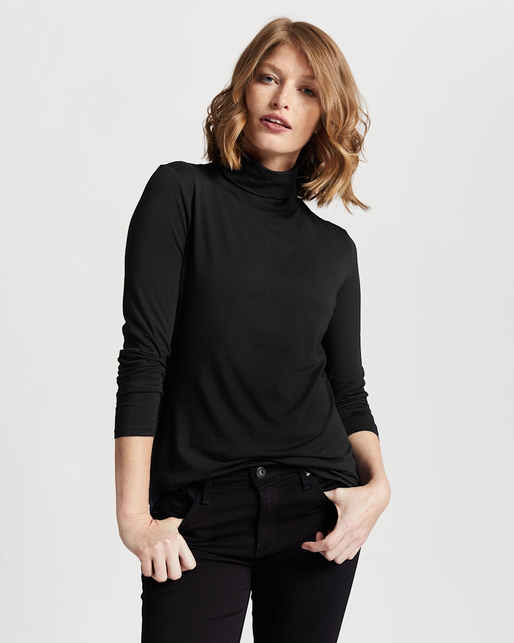 WOMEN'S LONG-SLEEVE TURTLENECK JERSEY TEE IN BLACK image number 1