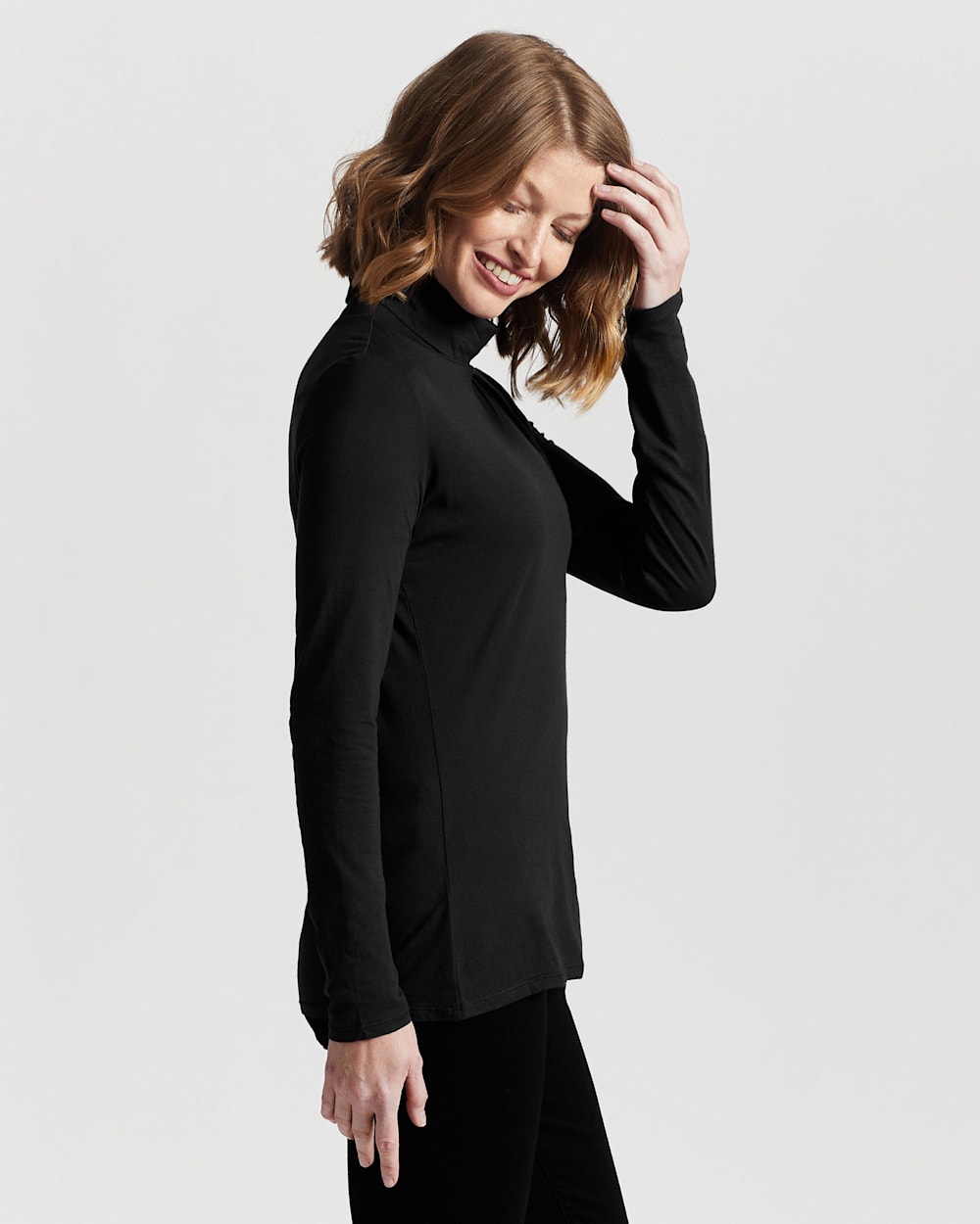 ALTERNATE VIEW OF WOMEN'S LONG-SLEEVE TURTLENECK JERSEY TEE IN BLACK image number 2