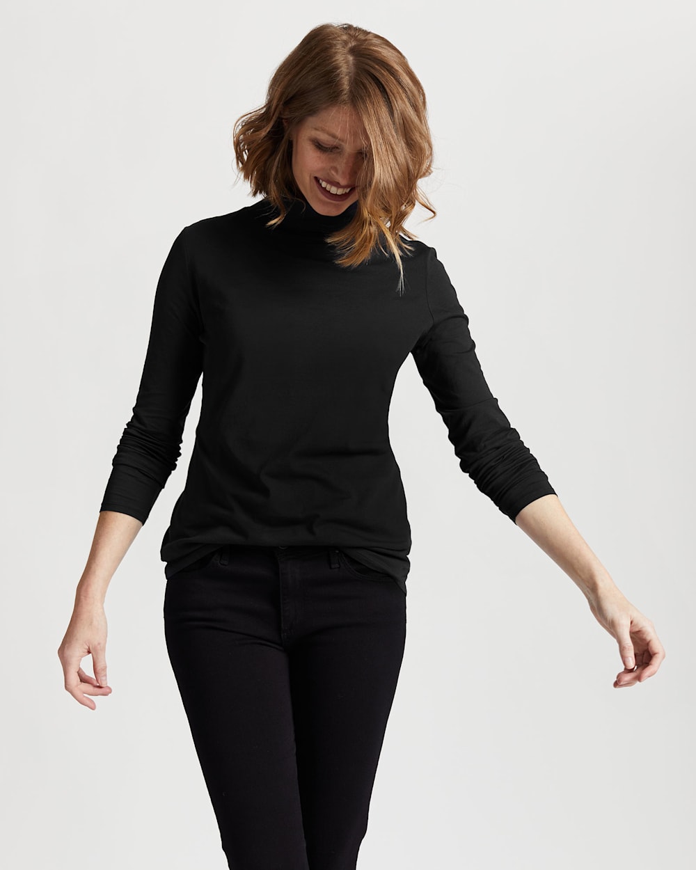 ALTERNATE VIEW OF WOMEN'S LONG-SLEEVE TURTLENECK JERSEY TEE IN BLACK image number 4