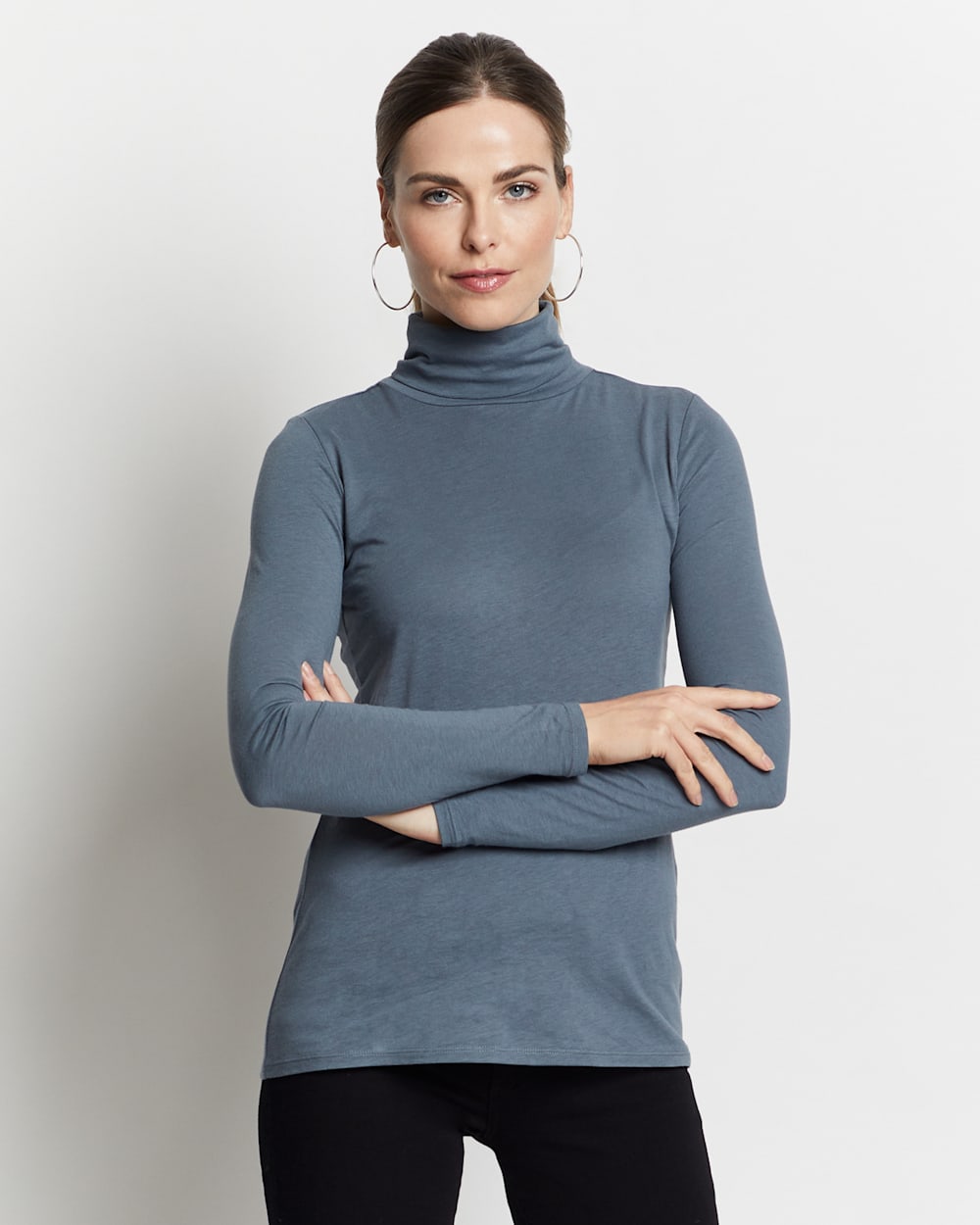 LONG-SLEEVE TURTLENECK JERSEY TEE IN STORMY BLUE image number 1
