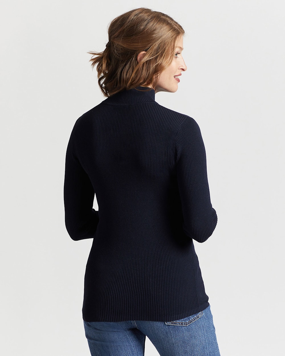ALTERNATE VIEW OF WOMEN'S RIB MOCK NECK PULLOVER IN MIDNIGHT NAVY image number 3