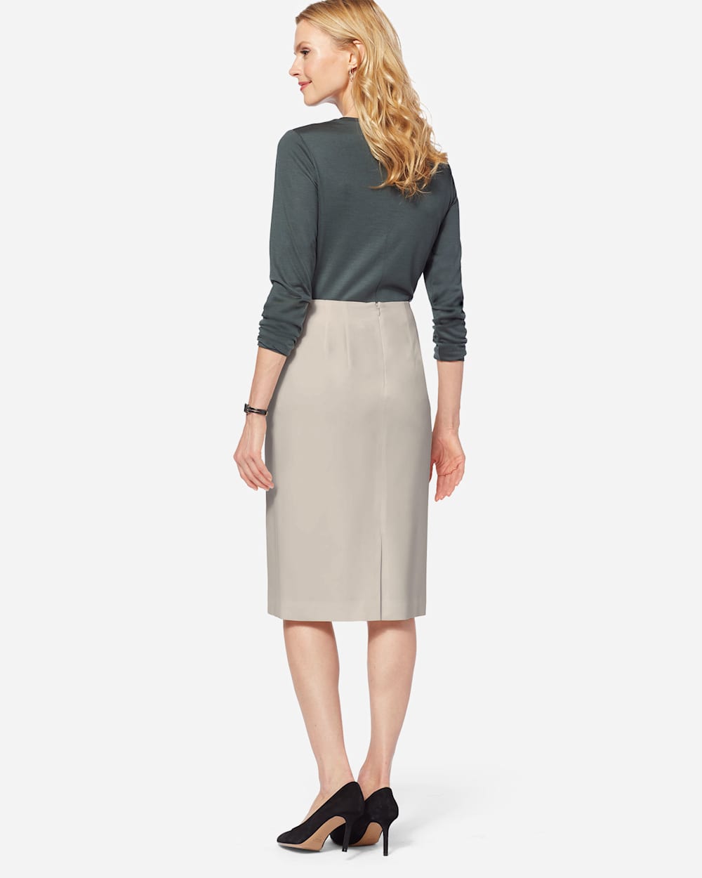 SEASONLESS WOOL PENCIL SKIRT IN SANDSTONE image number 2