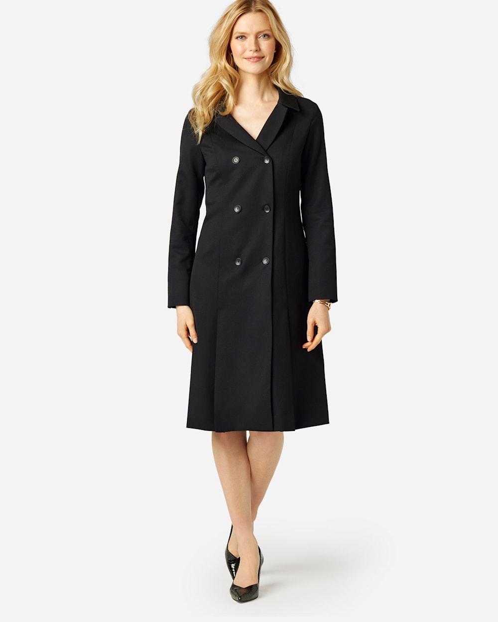 SEASONLESS WOOL FLORENCE COAT DRESS IN BLACK image number 1