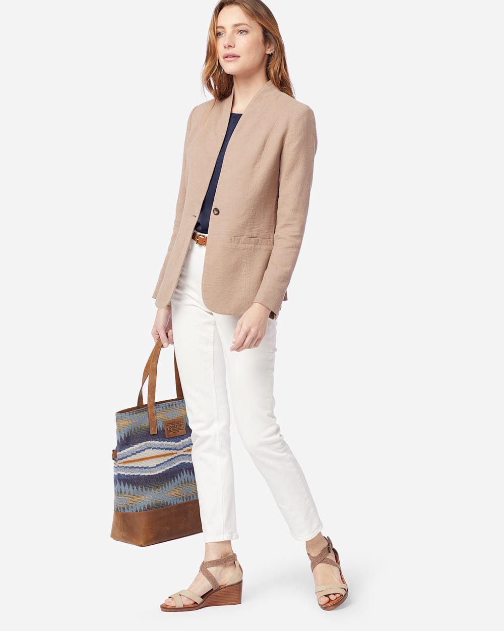 WOMEN'S COLLARLESS ONE BUTTON BLAZER IN TAUPE image number 1