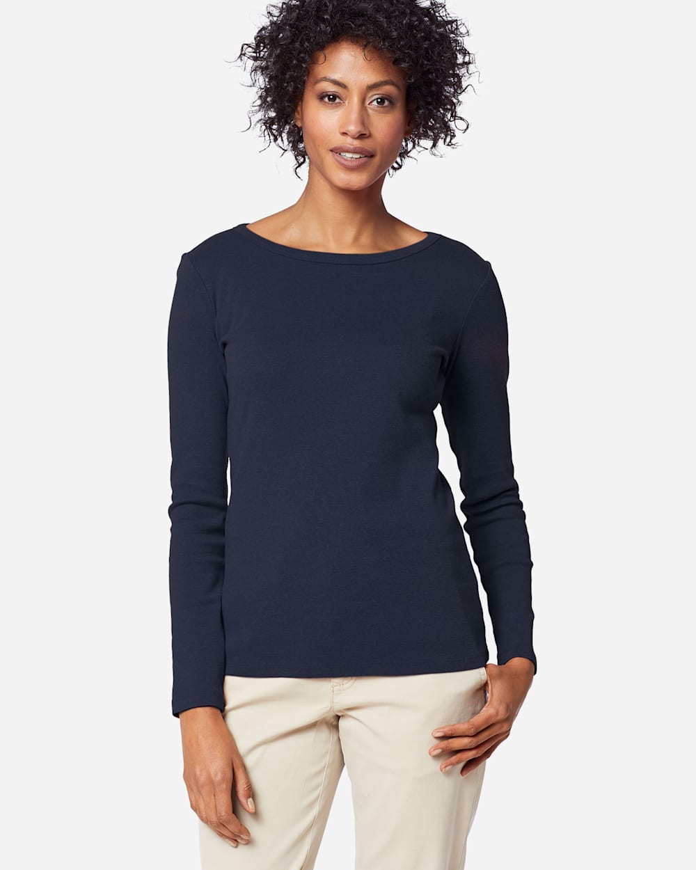 WOMEN'S LONG-SLEEVE COTTON RIBBED TEE image number 1