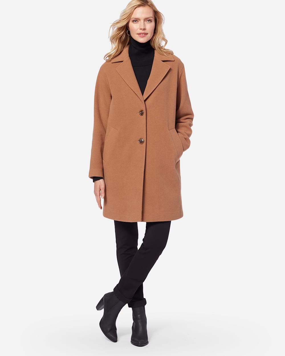 ADDITIONAL VIEW OF WOMEN'S TWO-BUTTON WALKER COAT IN CAMEL image number 2