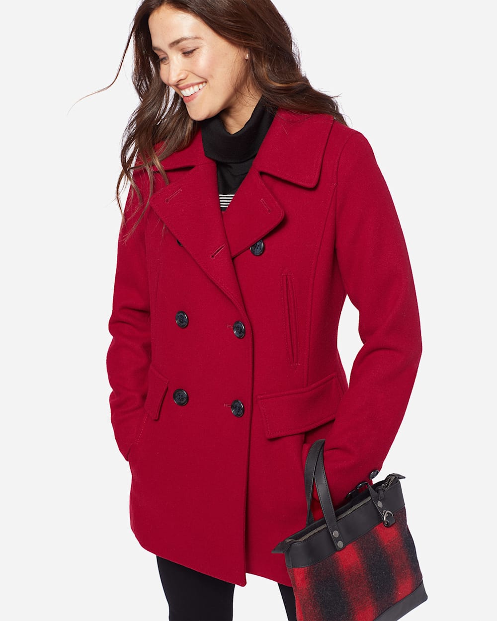 WOMEN'S WOOL PEA COAT IN RED image number 1