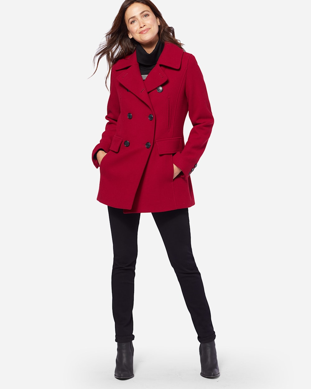 ADDITIONAL VIEW OF WOMEN'S WOOL PEA COAT IN RED image number 2