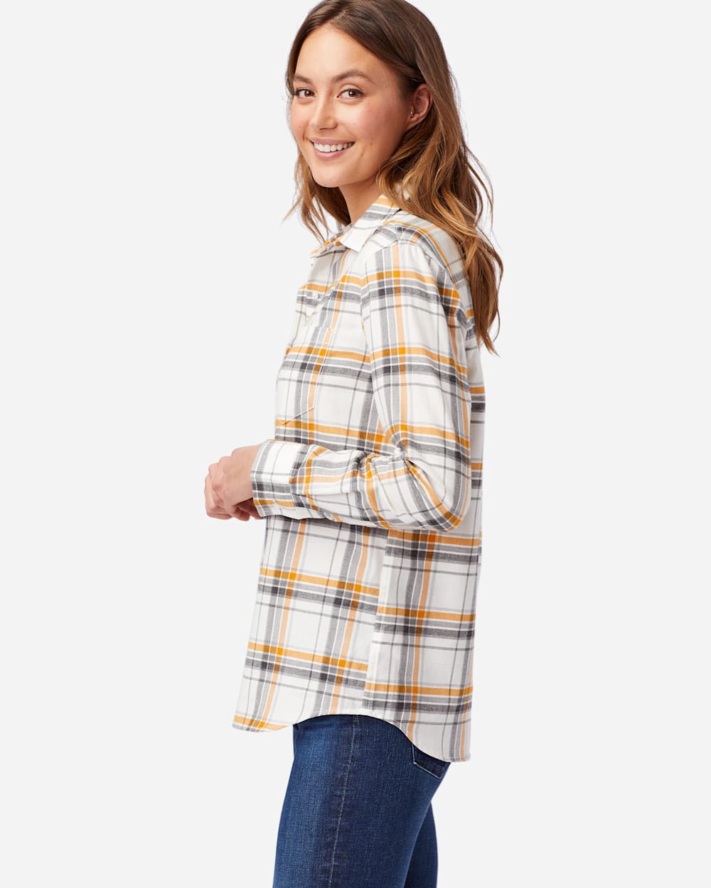 ALTERNATE VIEW OF WOMEN'S FAVORITE FLANNEL SHIRT IN IVORY/GOLD image number 2