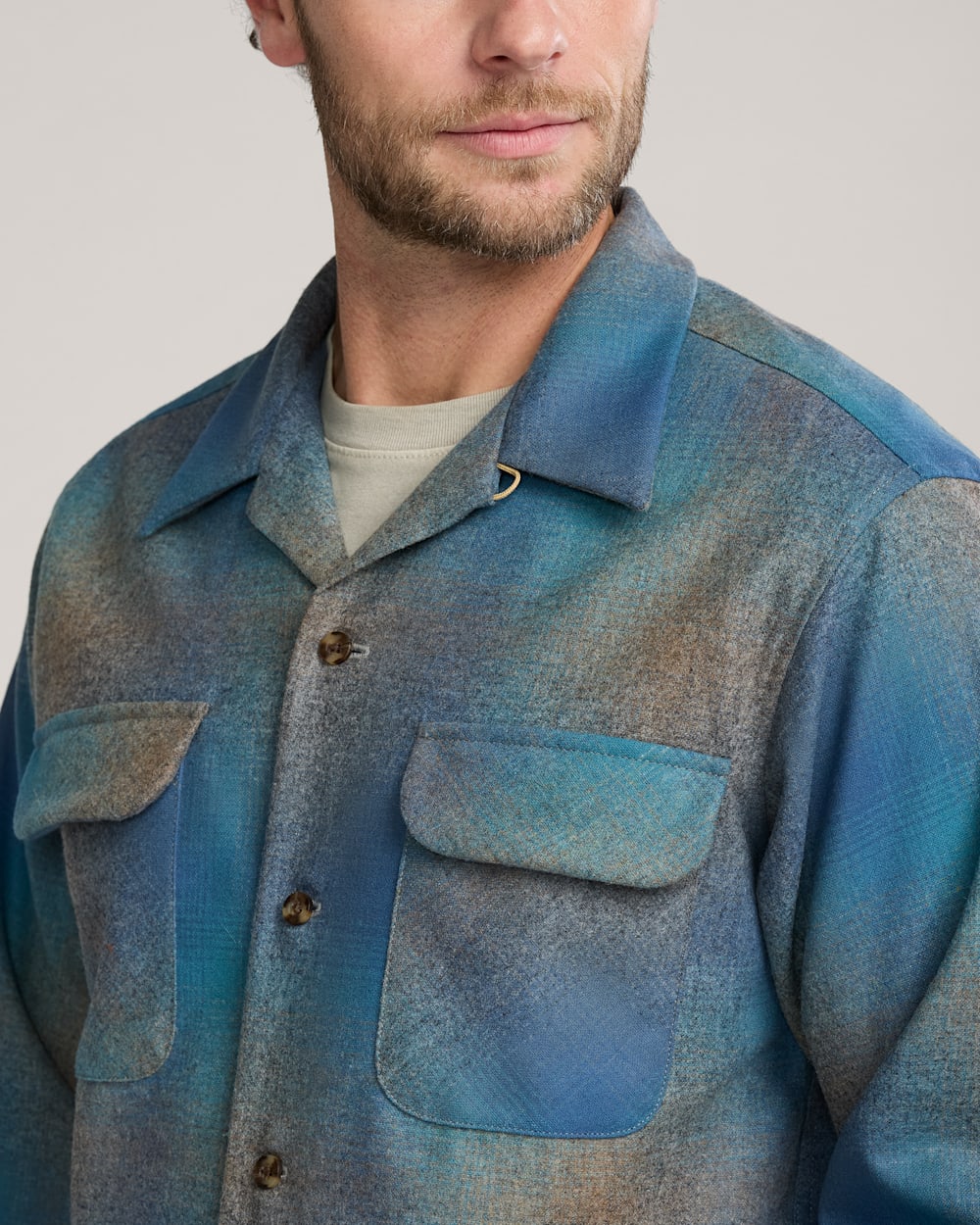 ALTERNATE VIEW OF MEN'S PLAID BOARD SHIRT IN BLUE MULTI/TAUPE MIX OMBRE image number 4