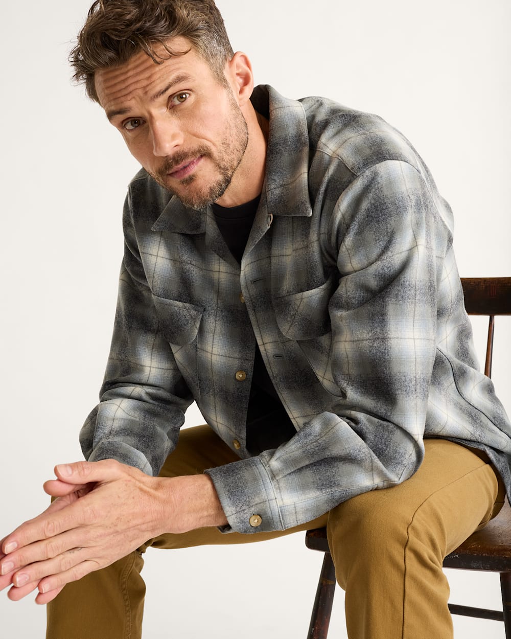 MEN'S PLAID BOARD SHIRT IN OXFORD MIX/GREEN OMBRE image number 1