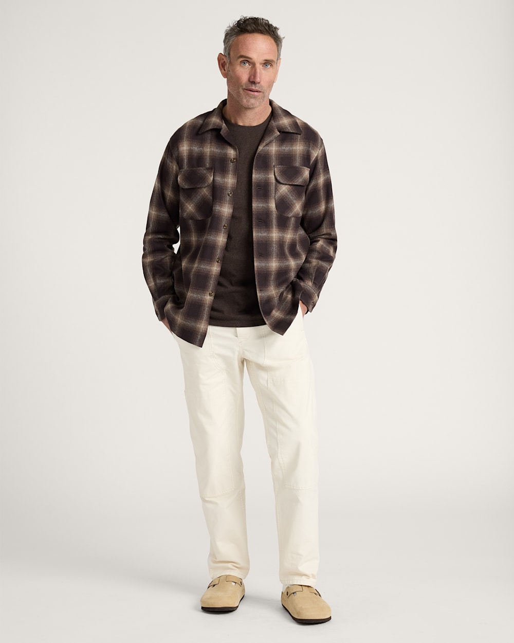 ALTERNATE VIEW OF MEN'S PLAID BOARD SHIRT IN BROWN MIX OMBRE image number 6