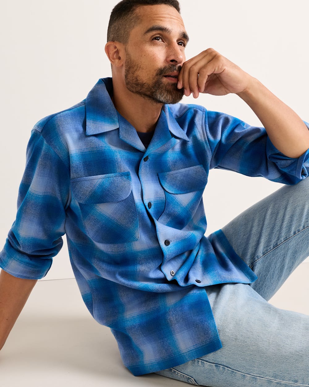 MEN'S PLAID BOARD SHIRT IN BLUE OMBRE image number 1