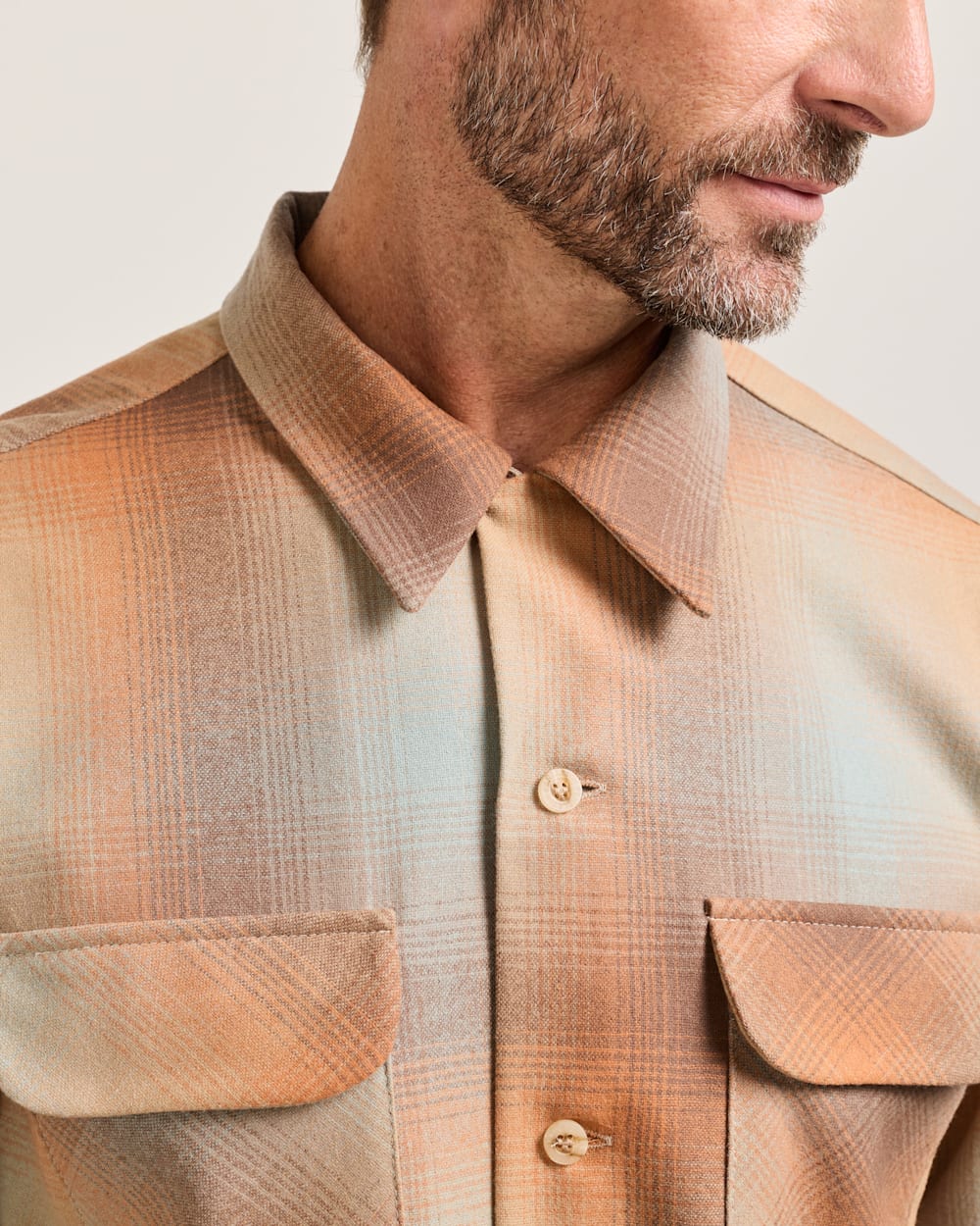 ALTERNATE VIEW OF MEN'S PLAID BOARD SHIRT IN TAN/ORANGE OMBRE image number 4