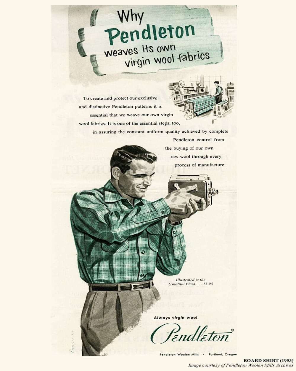 ALTERNATE VIEW OF MEN'S PLAID BOARD SHIRT IN IVORY/TEAL OMBRE image number 2