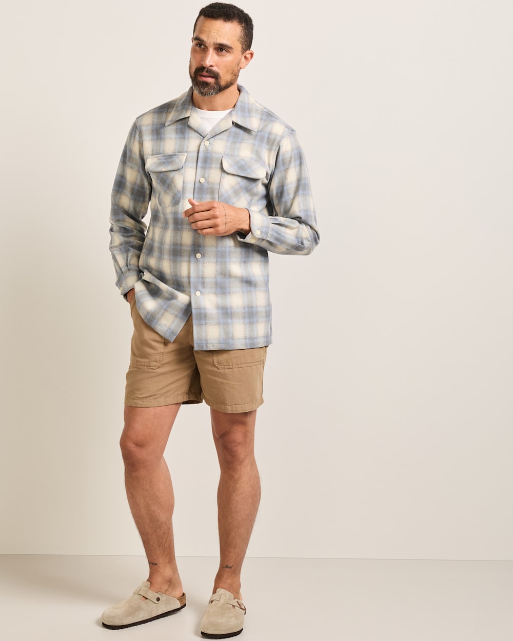ALTERNATE VIEW OF MEN'S PLAID BOARD SHIRT IN TAN/BLUE/GREY OMBRE image number 6