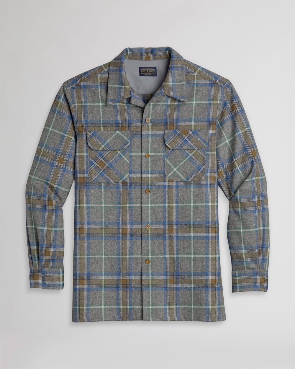 MEN'S PLAID BOARD SHIRT IN GREY MIX/GREEN/BLUE PLAID image number 1