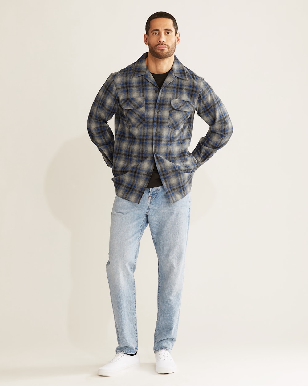 MEN'S PLAID BOARD SHIRT IN GREY/BLUE OMBRE image number 1