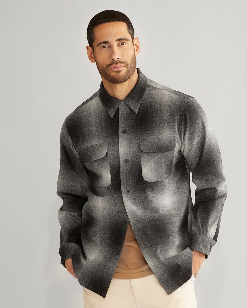 ALTERNATE VIEW OF MEN'S PLAID BOARD SHIRT IN BLACK/WHITE OMBRE image number 5