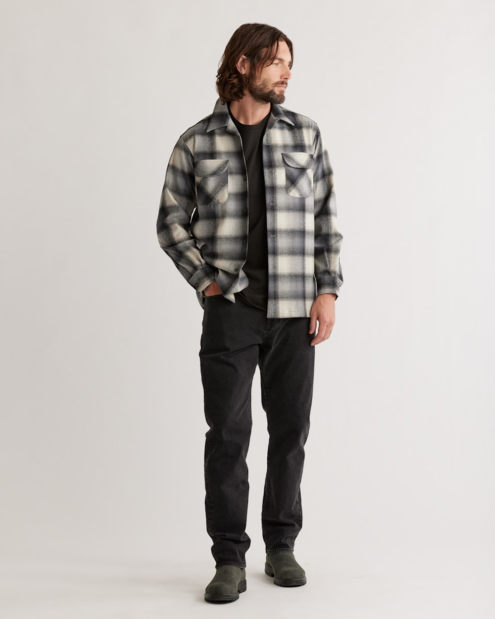MEN'S PLAID BOARD SHIRT IN TAN/SLATE OMBRE image number 1