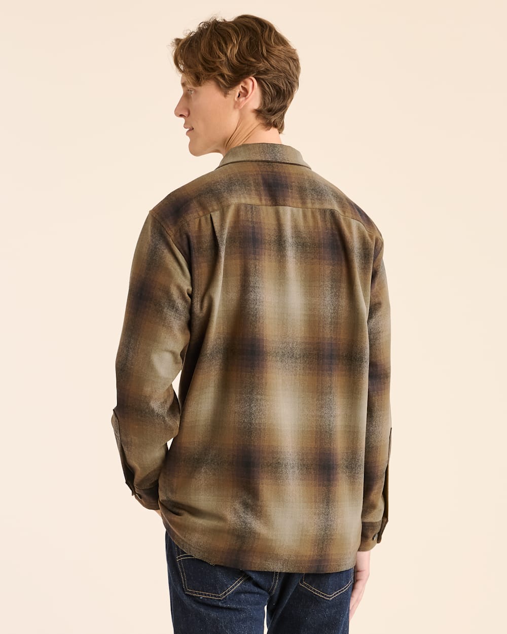 ALTERNATE VIEW OF MEN'S PLAID BOARD SHIRT IN OLIVE/BROWN OMBRE image number 3