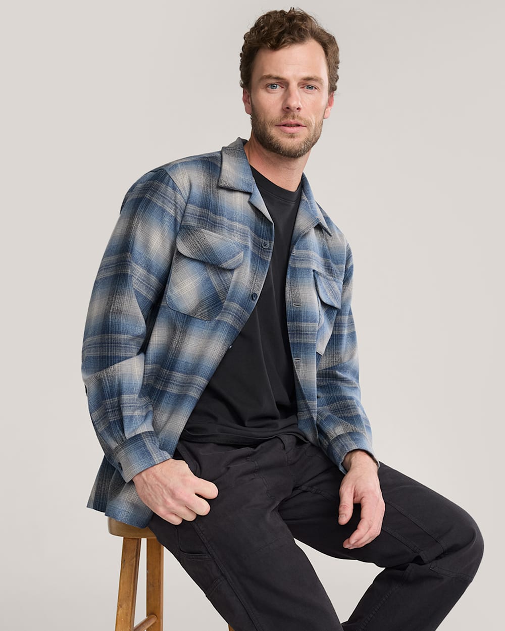 MEN'S PLAID BOARD SHIRT IN GREY/NAVY OMBRE image number 1