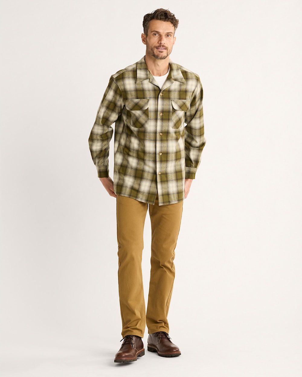 ALTERNATE VIEW OF MEN'S PLAID BOARD SHIRT IN OLIVE PLAID image number 4