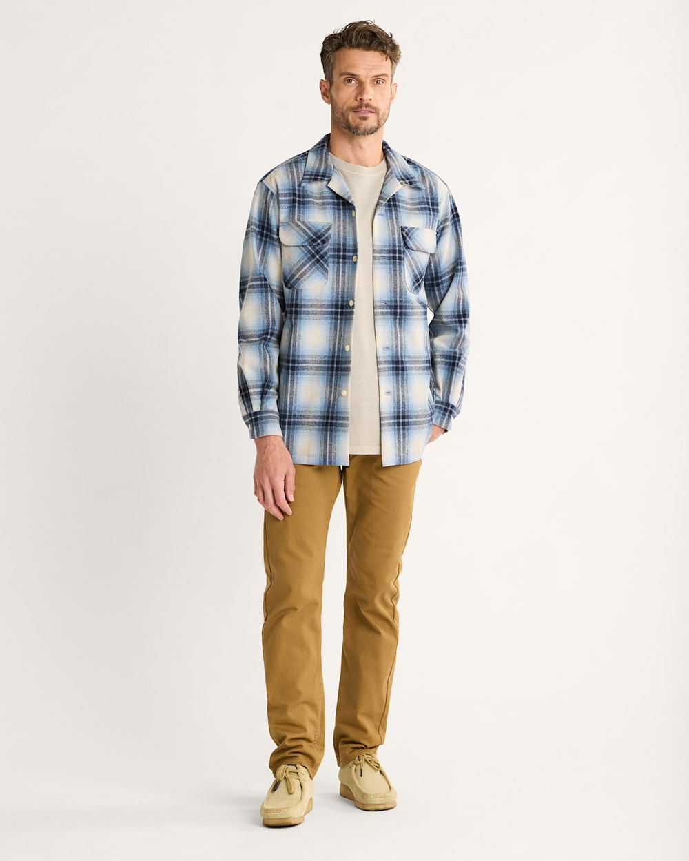 ALTERNATE VIEW OF MEN'S PLAID BOARD SHIRT IN LIGHT BLUE MIX OMBRE image number 4
